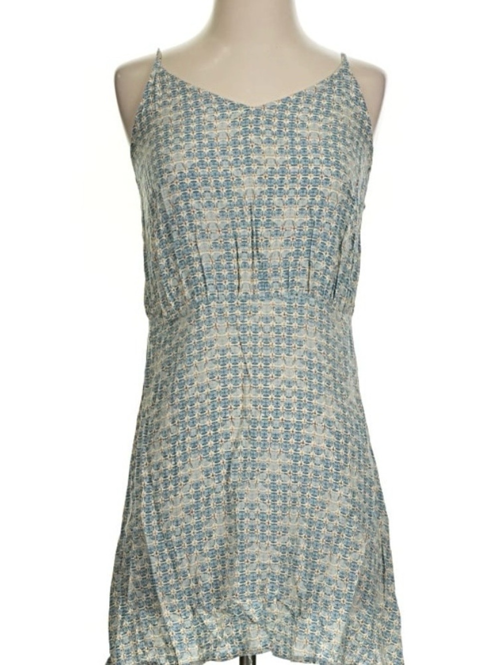 En Creme Light Blue Patterned Spaghetti-Strap Mini Dress